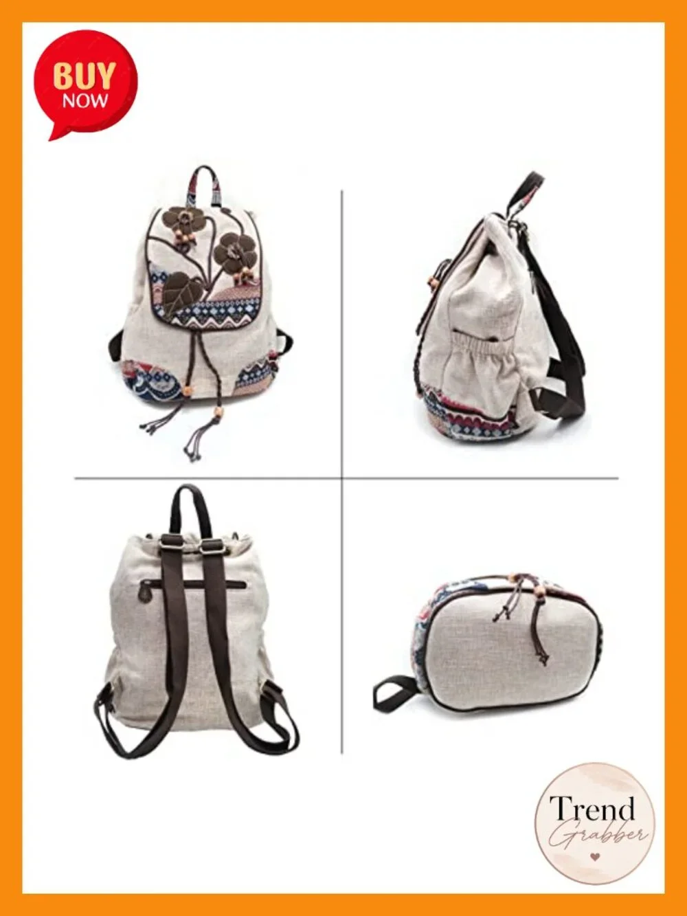 Vintage Boho Drawstring Anti-theft Convertible Backpack Purse Women Canvas